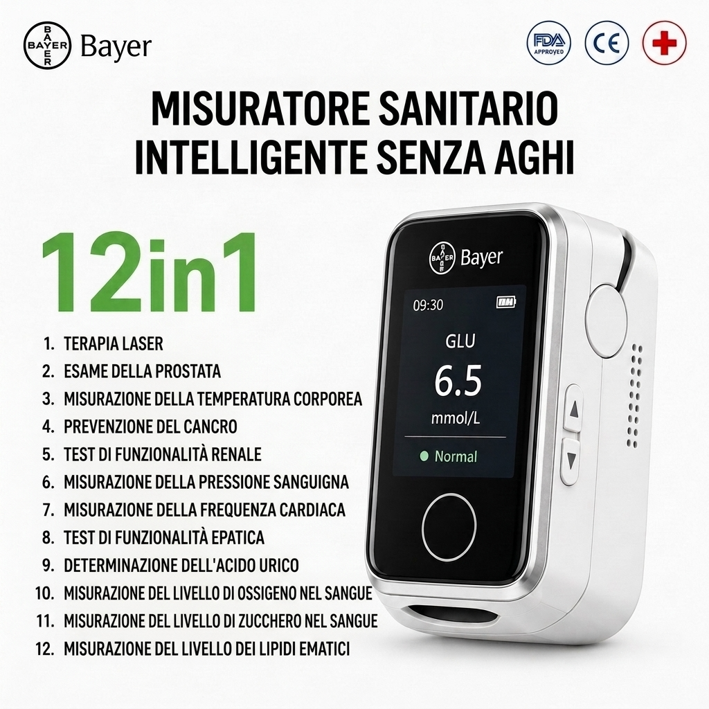 Bayer Glucometro 12 in 1 – Misuratore di Glicemia Non Invasivo Senza Puntura, Digitale e Portatile