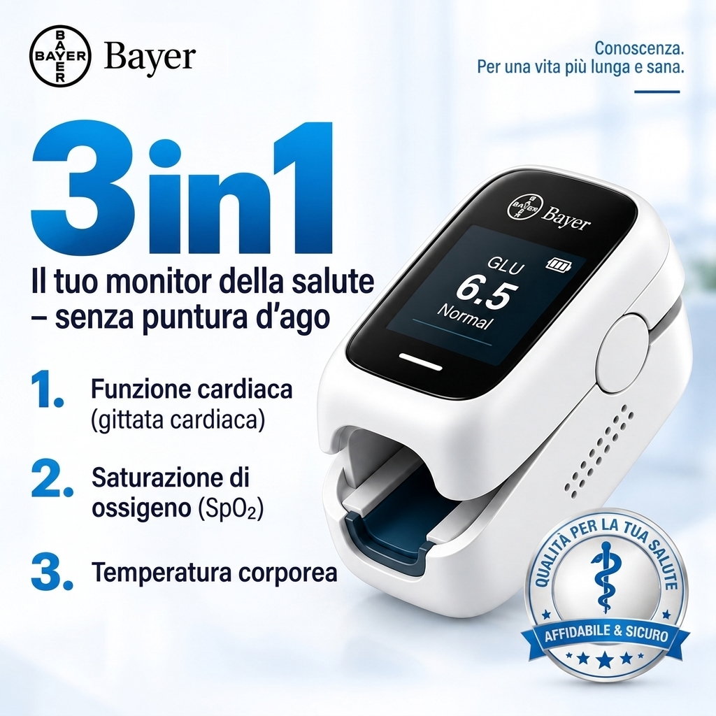 Bayer Glucometro Digitale 12 in 1 – Misuratore Glicemico Non Invasivo Senza Puntura con Monitoraggio Salute