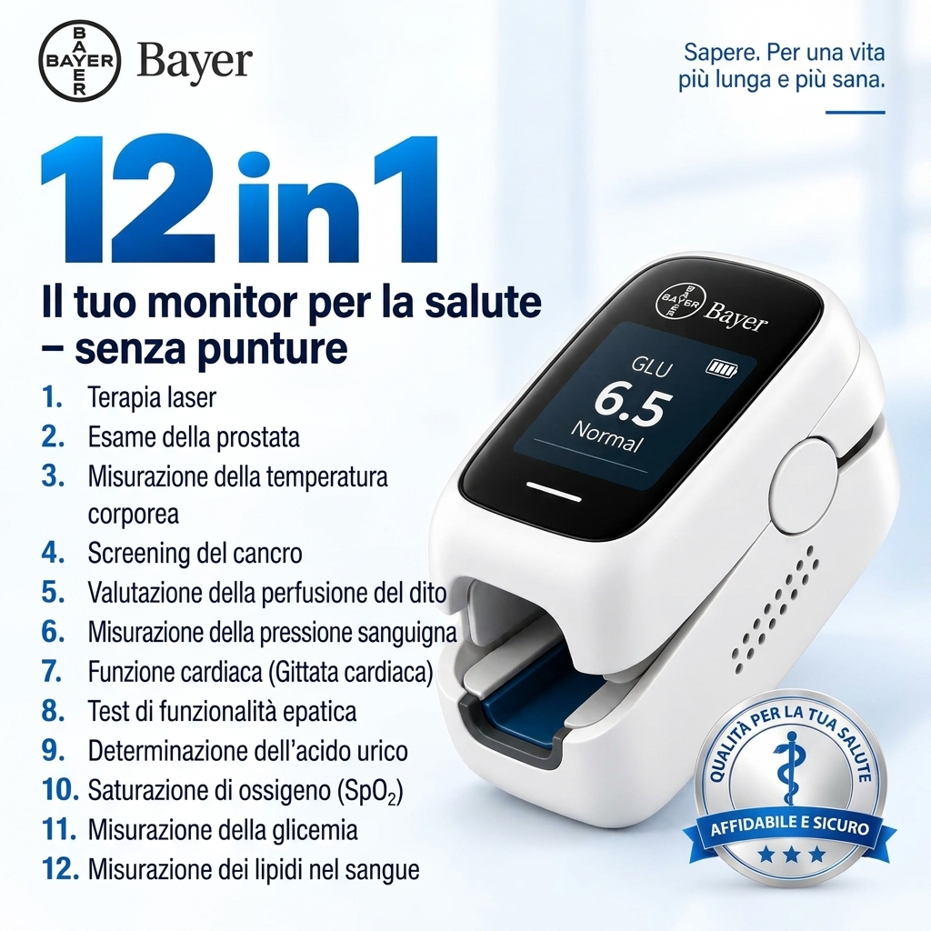 Bayer Glucometro Digitale 12 in 1 – Misuratore Glicemico Non Invasivo Senza Puntura con Monitoraggio Salute