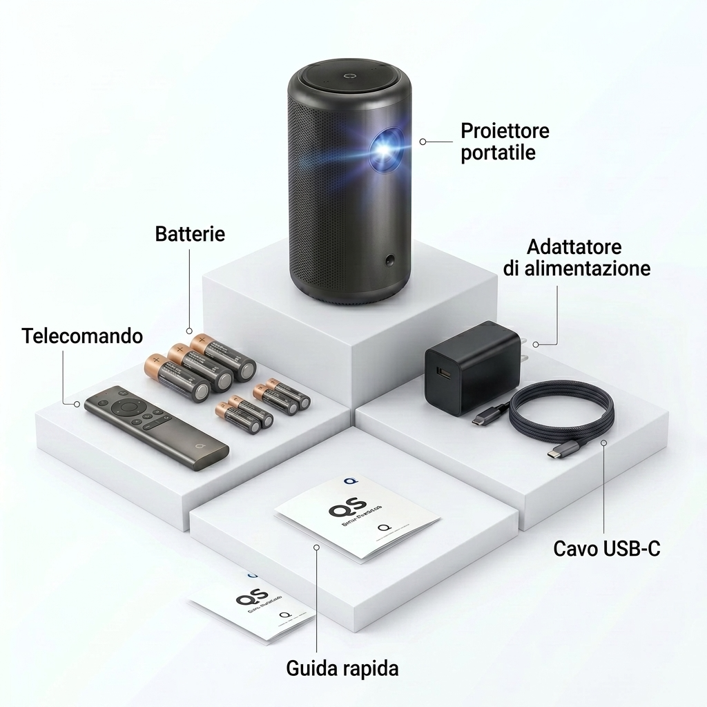 Mini Proiettore Portatile Full HD con Google TV – Chromecast, Autofocus, Batteria Integrata e HDMI 2.1
