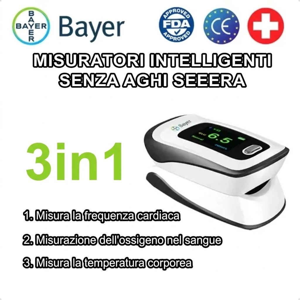 Bayer Misuratore di Glicemia Non Invasivo 12 in 1 – Glucometro Senza Puntura con Monitoraggio Multiparametrico